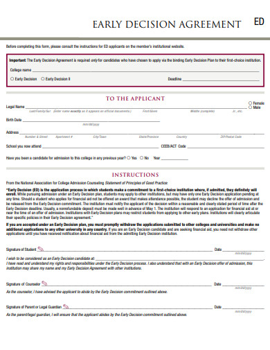 early decision agreement form