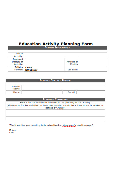 educational activity planning form