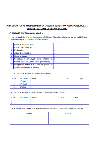 educational hostel allowance form