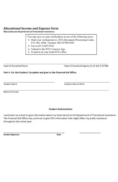 educational income and expenses form