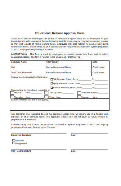 educational release approval form
