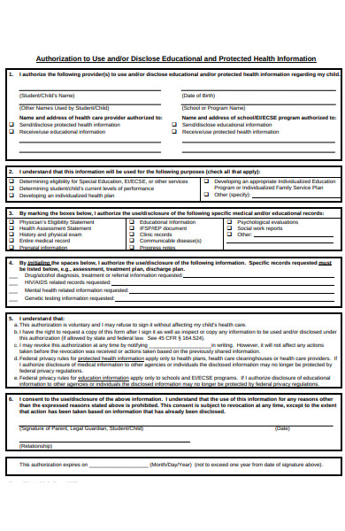 educational and protected health form