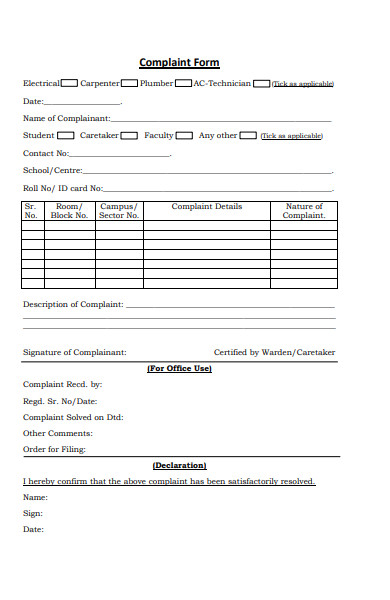 electrical complaint form
