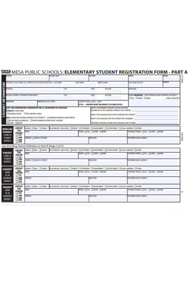 elementary student registration form