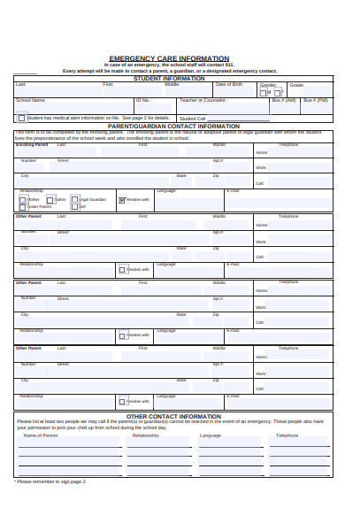 emergency care information form