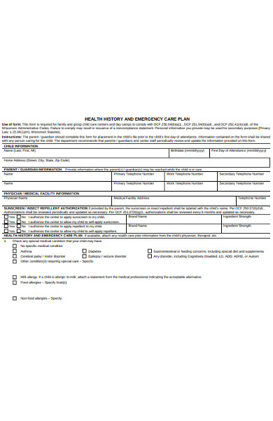 emergency care plan form