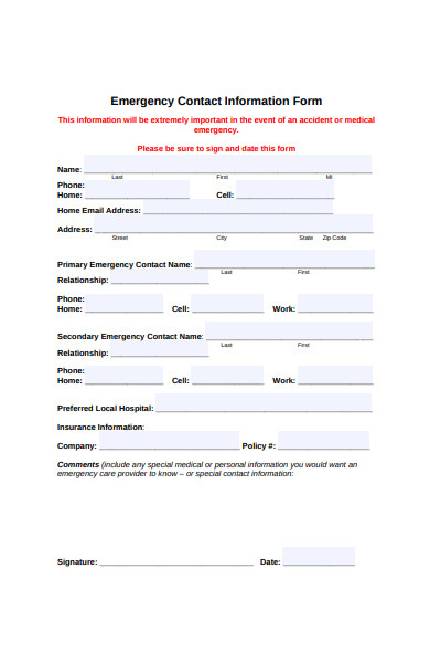 emergency contact information form