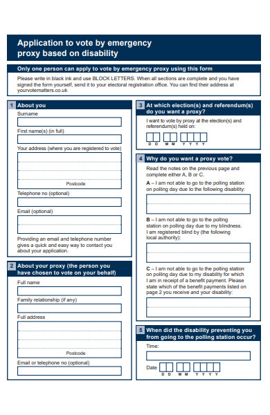 emergency disability vote application form