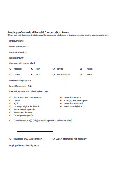 employee cancellation form