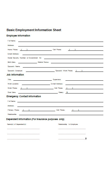 employee contact information form in doc 