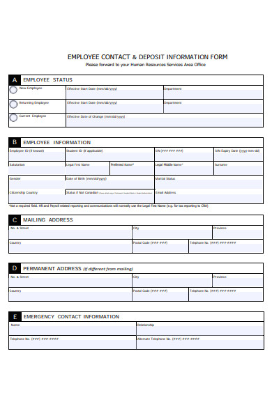 employee contract deposit information form