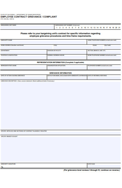 employee contract grievance form
