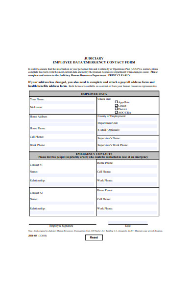 employee data emergency contact form