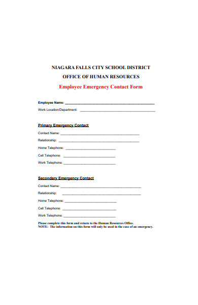 employee emergency contact form example