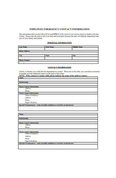 employee emergency contact information form in pdf