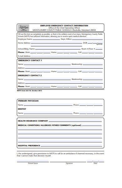 employee emergency contact information form