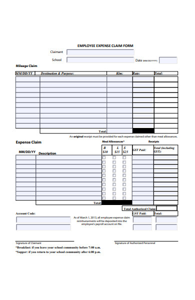 employee expense claim form in pdf