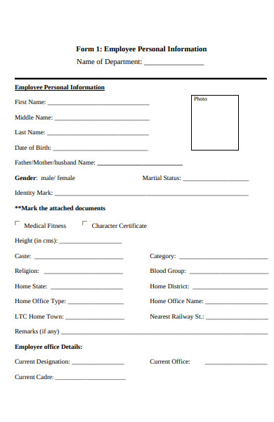 employee personal information forms