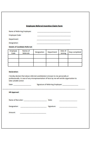 employee referral incentive claim form