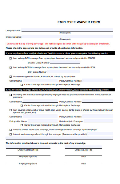 employee waiver form