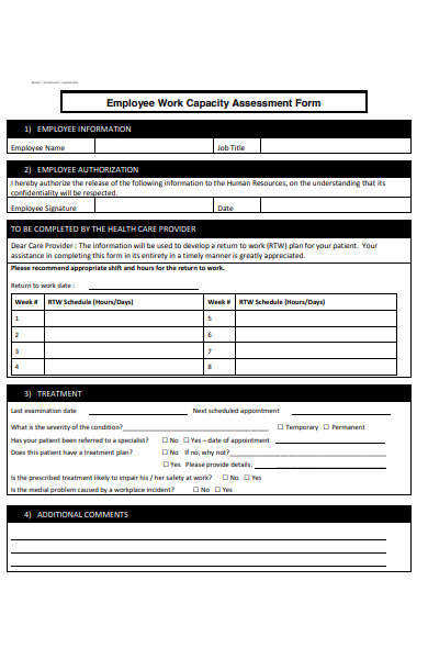 employee work capacity assessment form