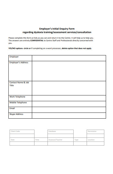 employers initial enquiry form