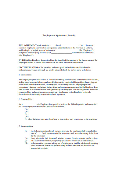 employment agreement form