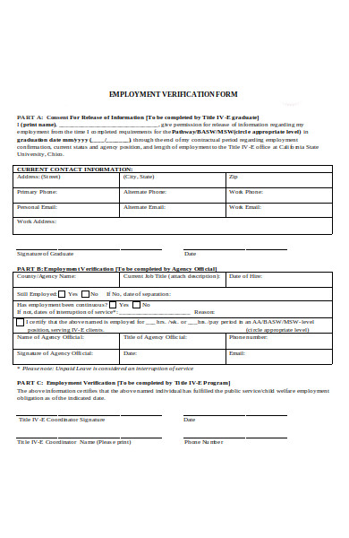 employment completion verification form