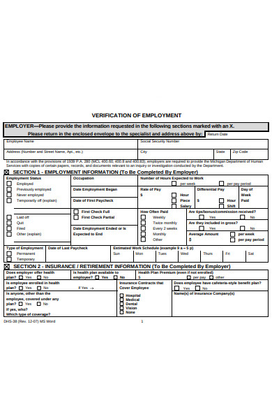 employment information verification form