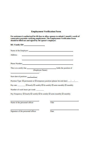 employment position verification form