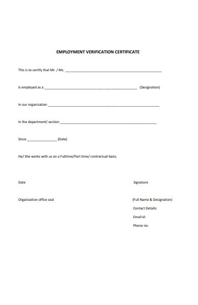 employment verification certificate form