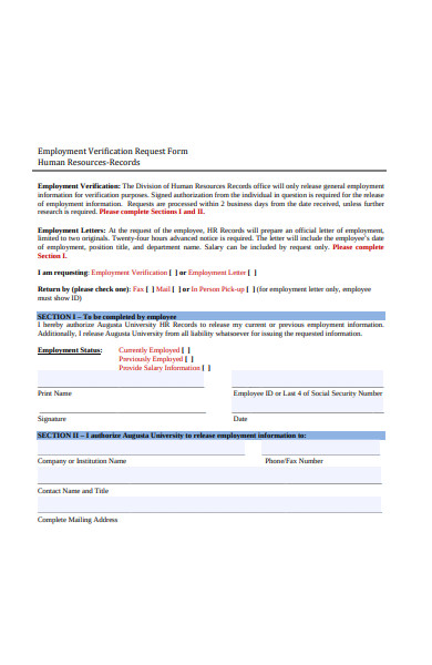 employment verification request form