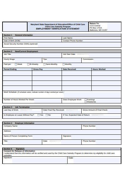 employment verification statement form