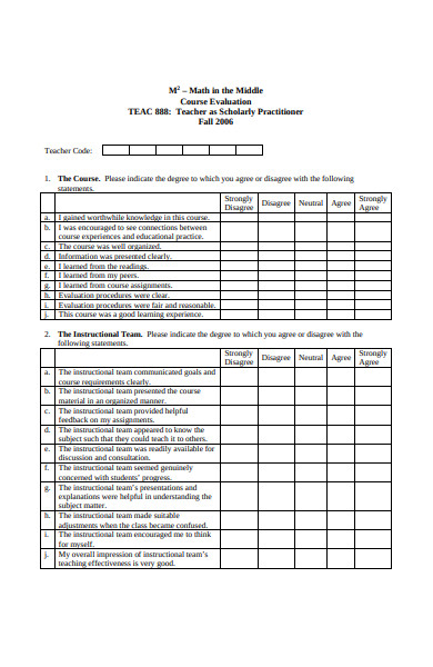 end of course evaluation form
