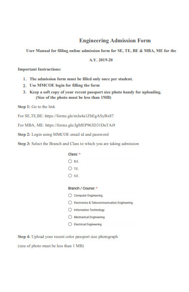 engineering admission form