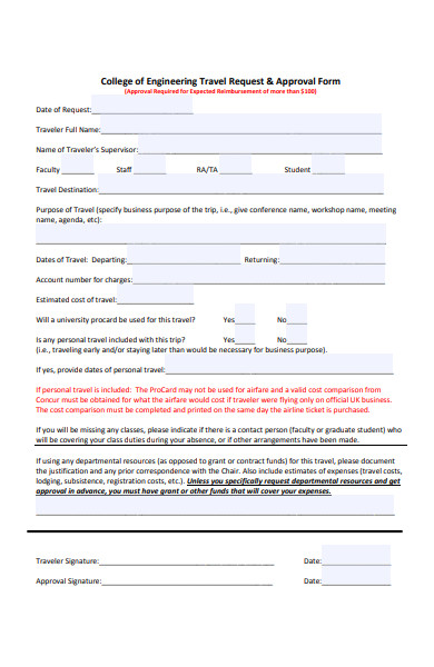 engineering college travel request form