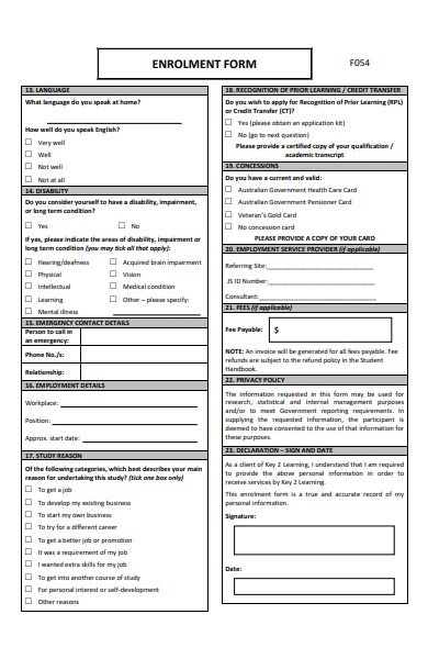 enrollment form format