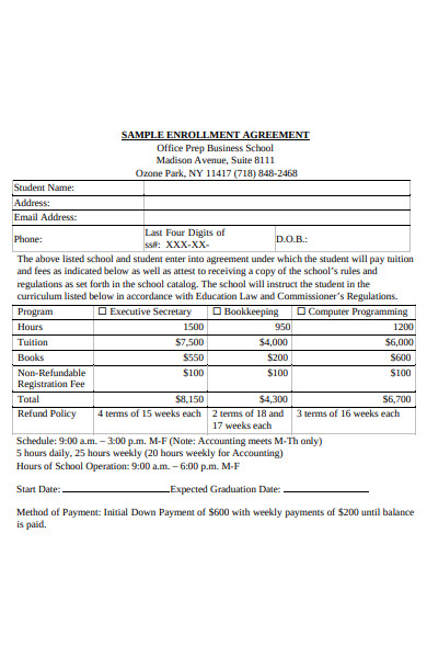 enrolment agreement form