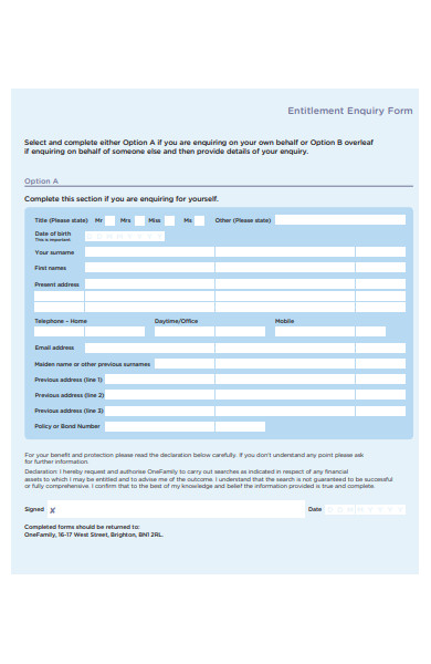 entitlement enquiry form