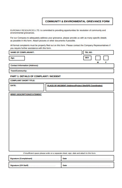 environmental grievance form