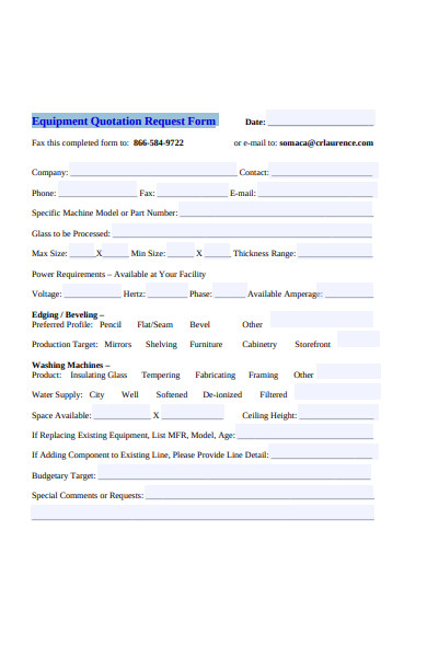 equipment quotation request form
