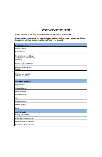 event application form sample