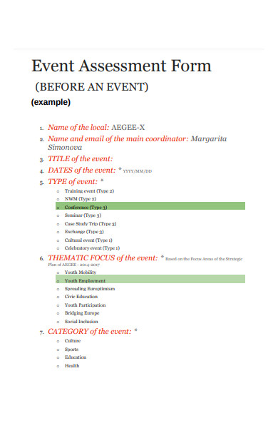 event assessment form