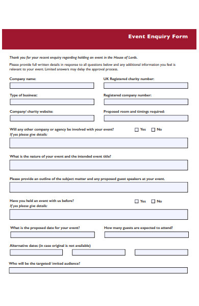 event enquiry form