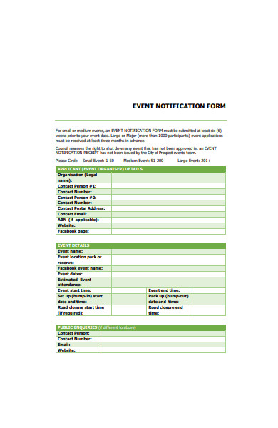 event notification form template