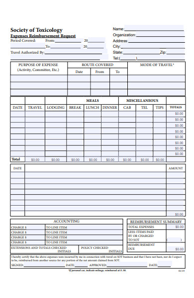expenses reimbursement request form