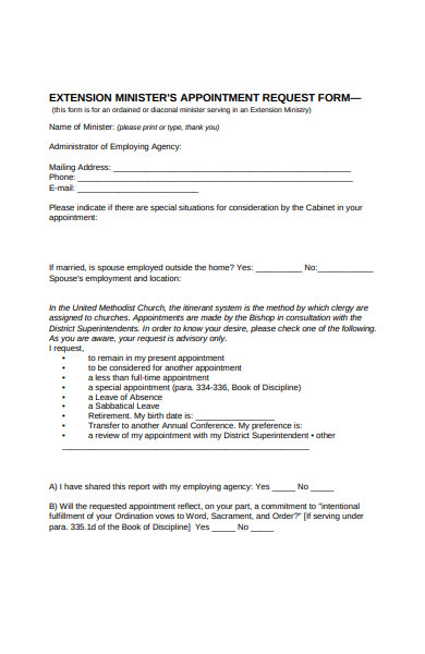 extension minister appointment request form