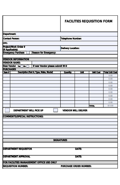 facilities requisition form