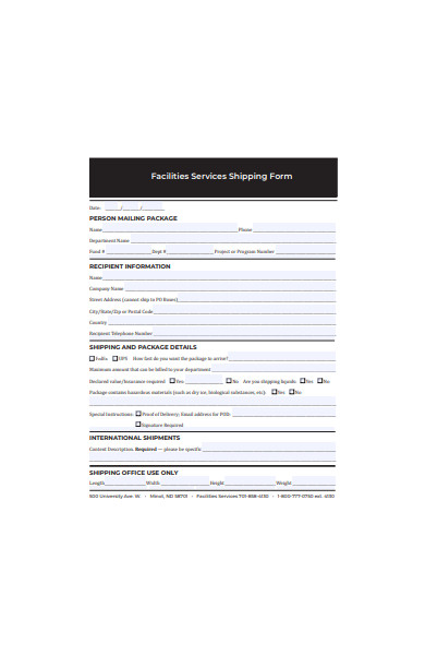 facilities services shipping form