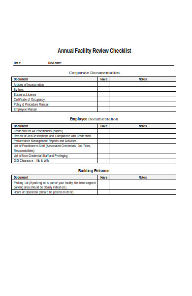 facility checklist form